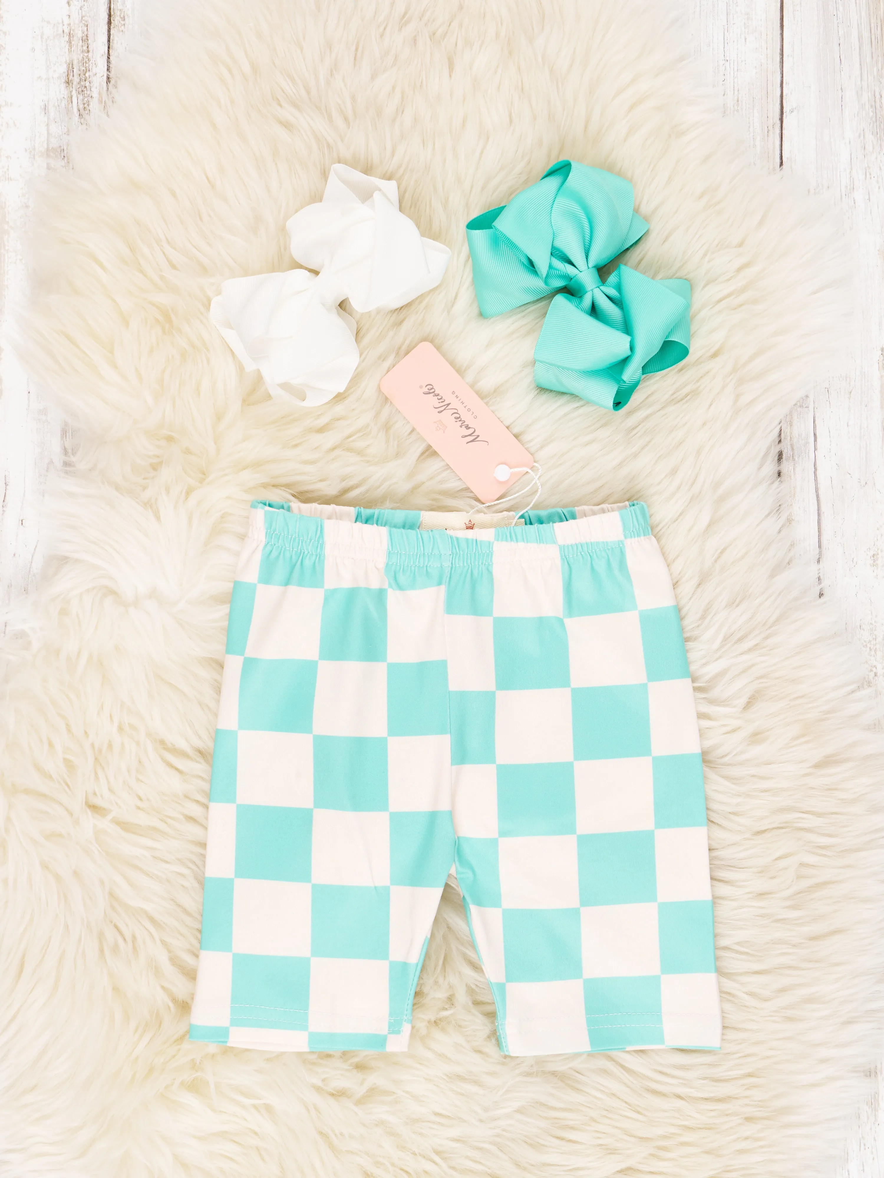 Aqua Check Long Biker Shorts