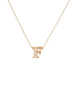 Diamond Initial Letter Pendant Necklace Rose Gold F