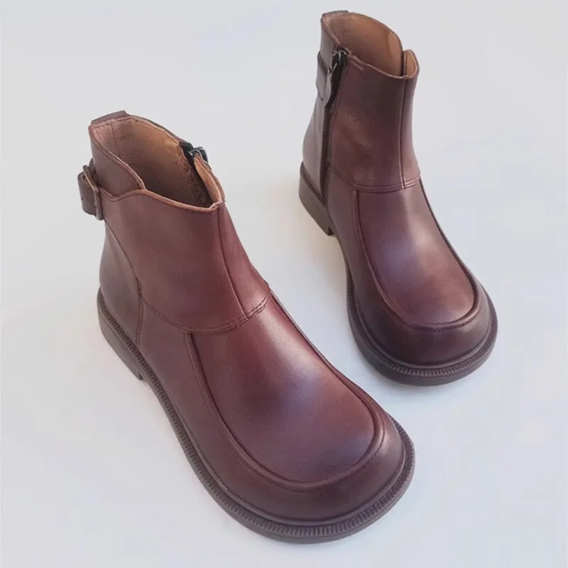 Handmade Leather Big Toe Chelsea Boots For Women Ankle Boots Have Fleece Lined Brown/Black