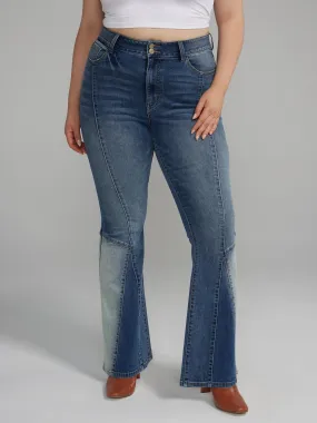 High Rise Two-Tone Flare Jeans