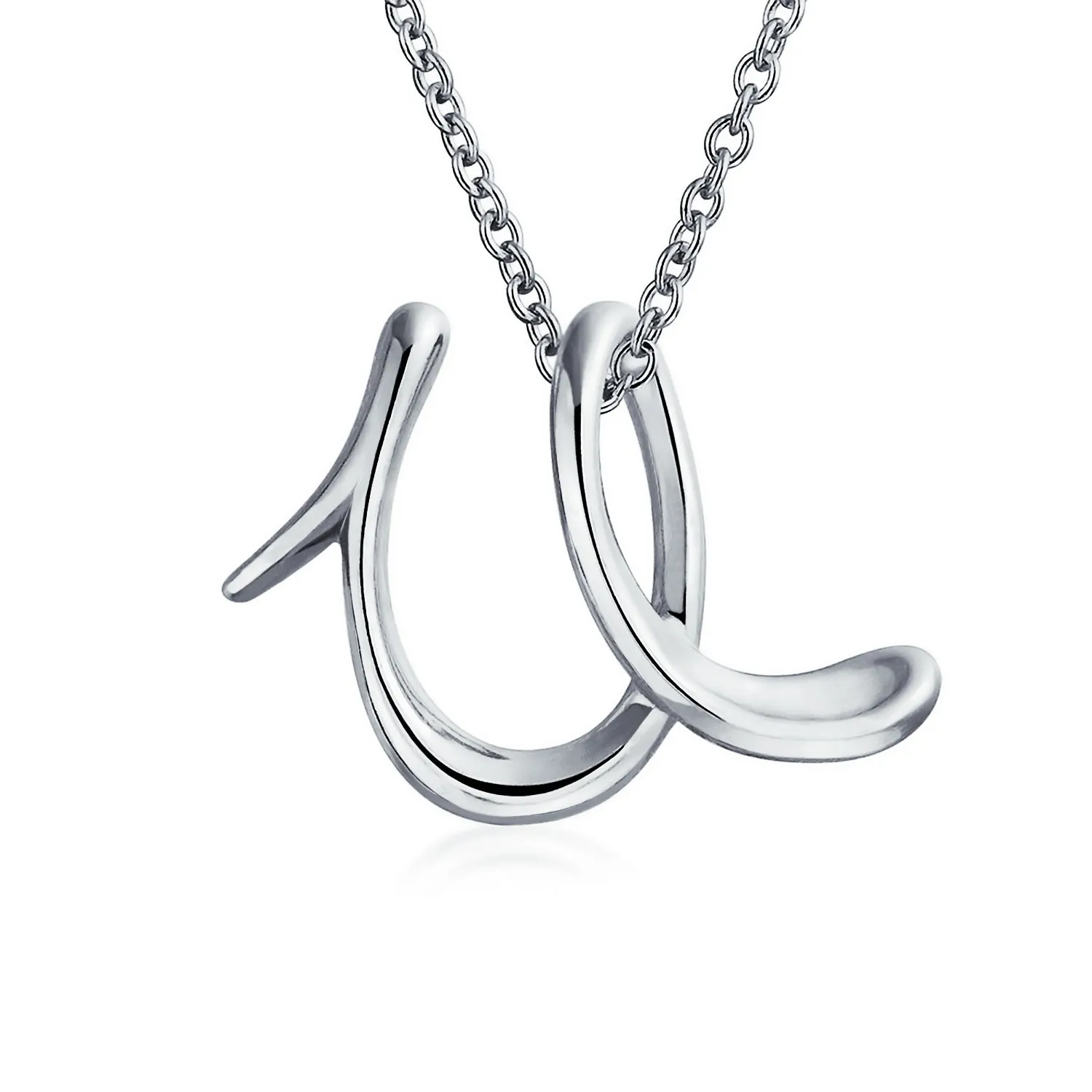 Letter Alphabet Script Initial Pendant Necklace .925 Sterling Silver