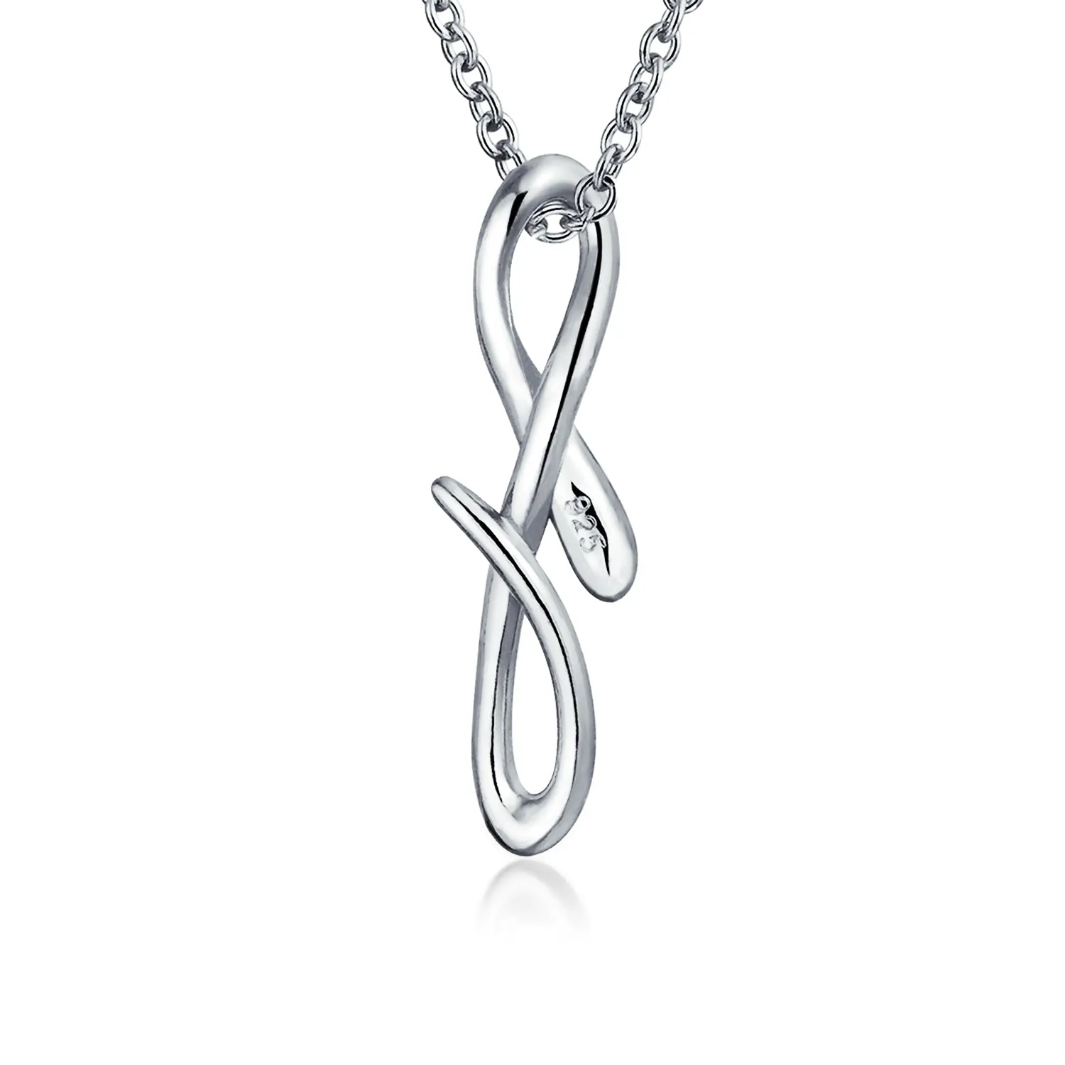 Letter Alphabet Script Initial Pendant Necklace .925 Sterling Silver