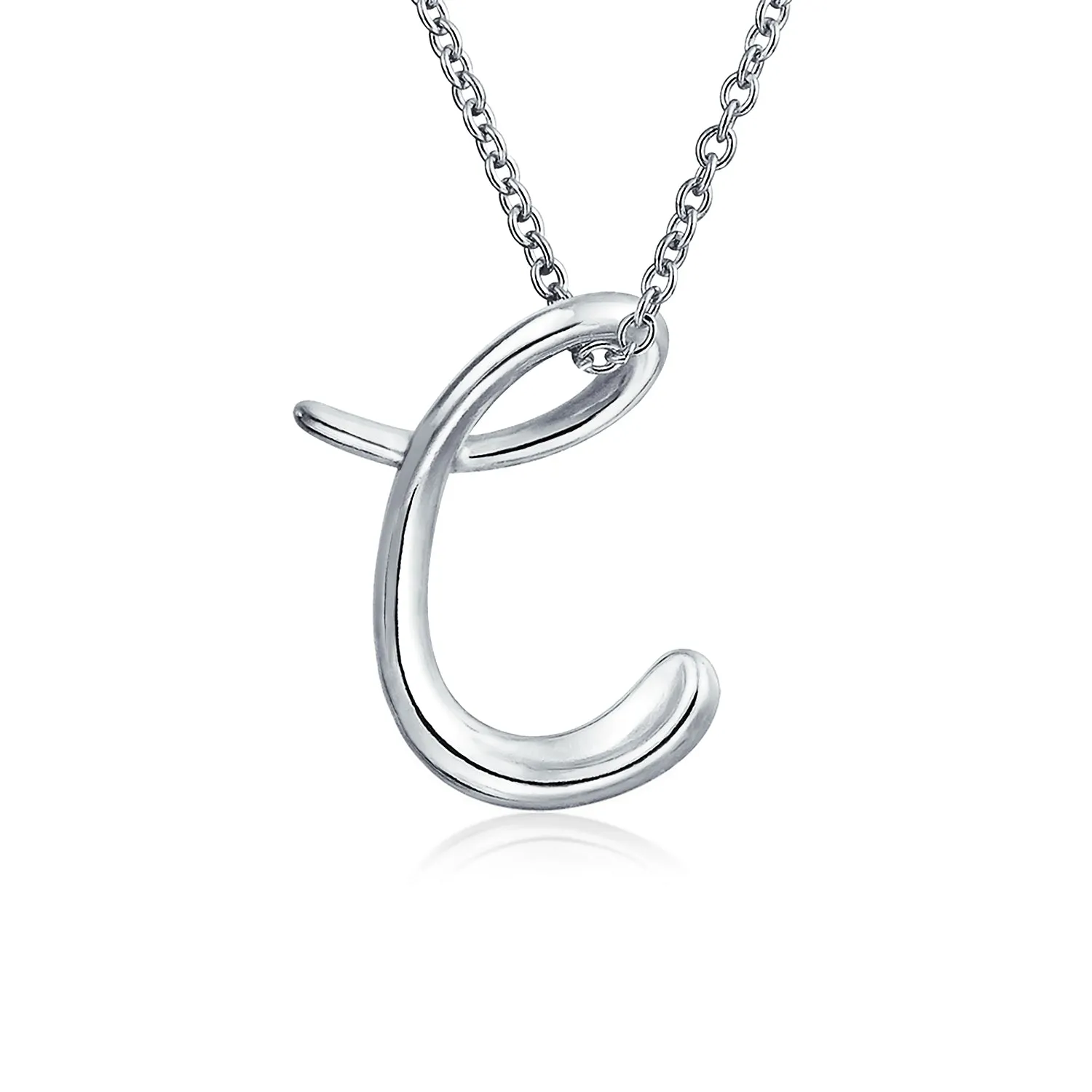 Letter Alphabet Script Initial Pendant Necklace .925 Sterling Silver