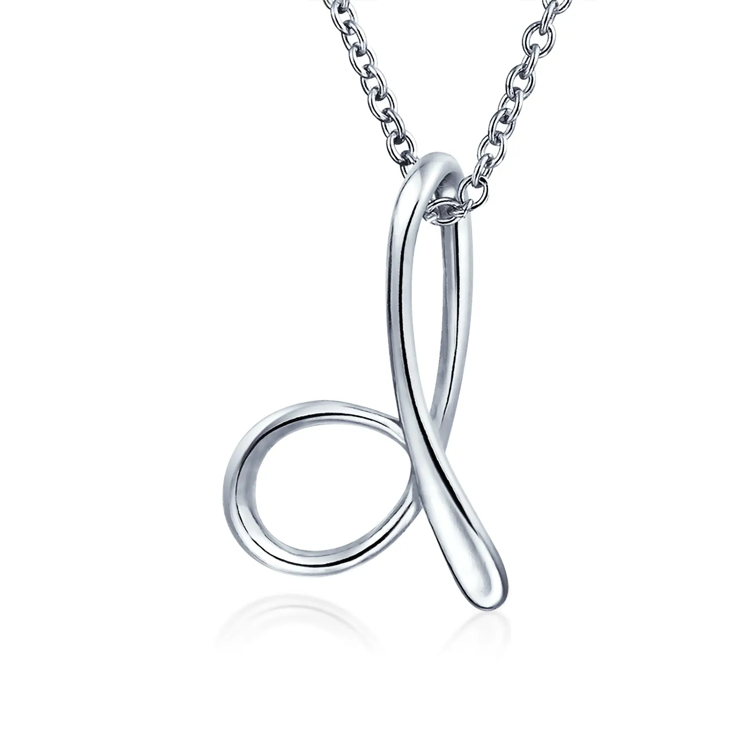 Letter Alphabet Script Initial Pendant Necklace .925 Sterling Silver