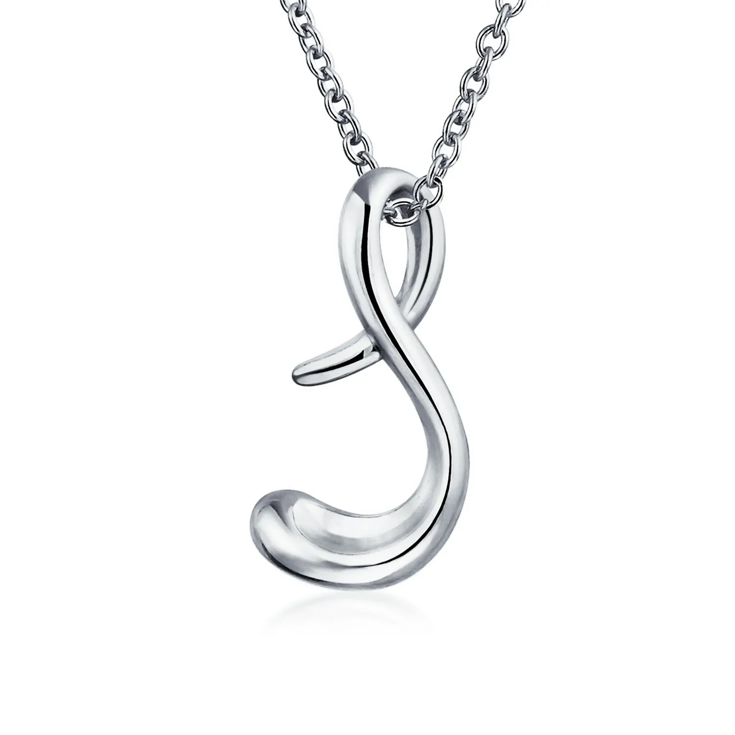 Letter Alphabet Script Initial Pendant Necklace .925 Sterling Silver