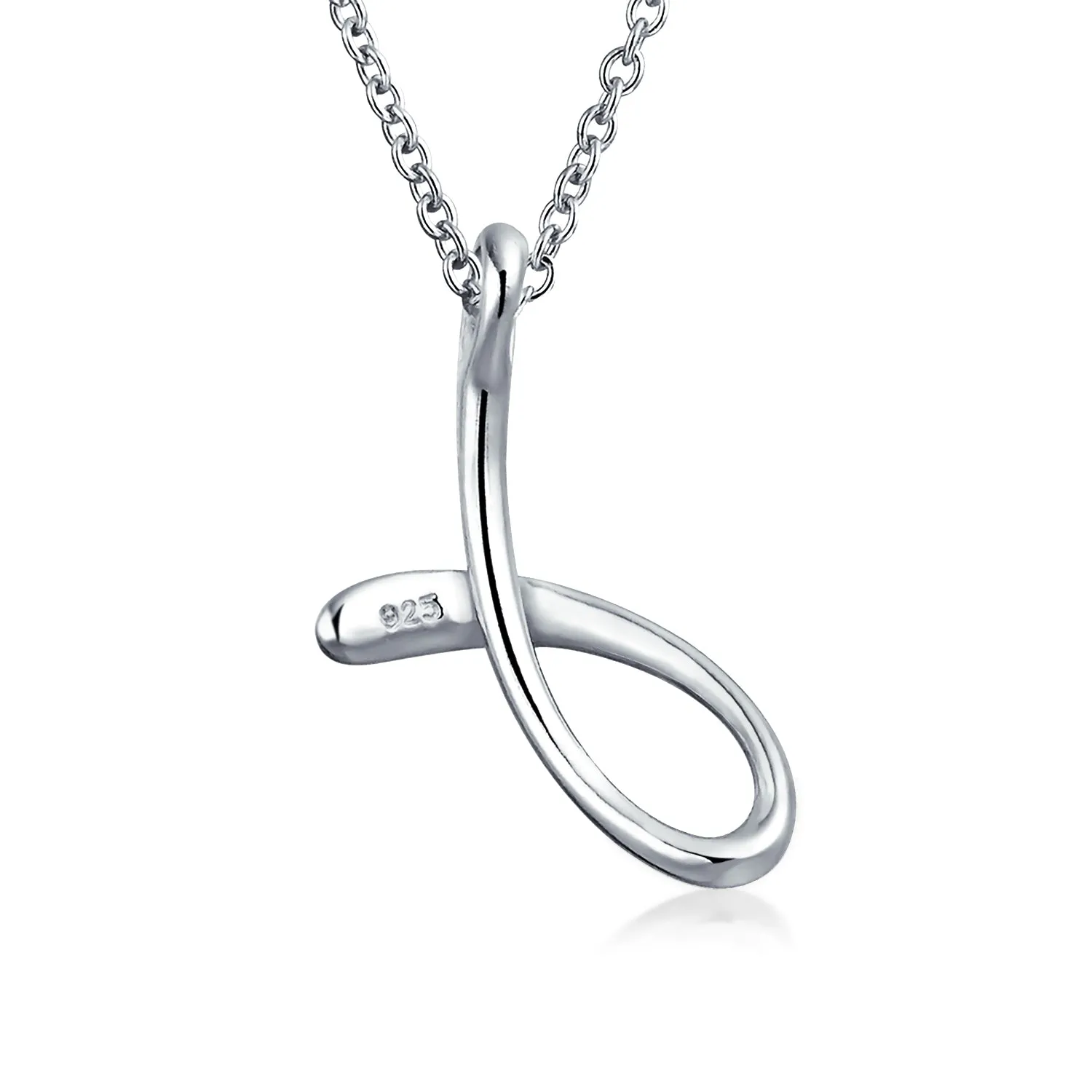 Letter Alphabet Script Initial Pendant Necklace .925 Sterling Silver