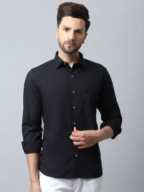 Men's Black Casual Plain Stretch Full Sleeve Shirt