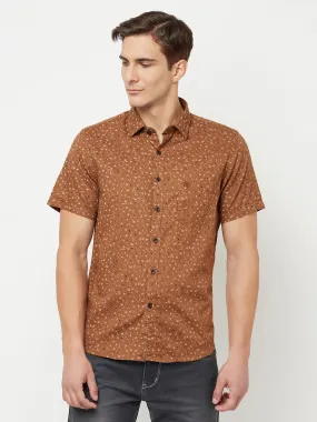 Men's Brown Casual Floral Print Half Sleeve Shirt