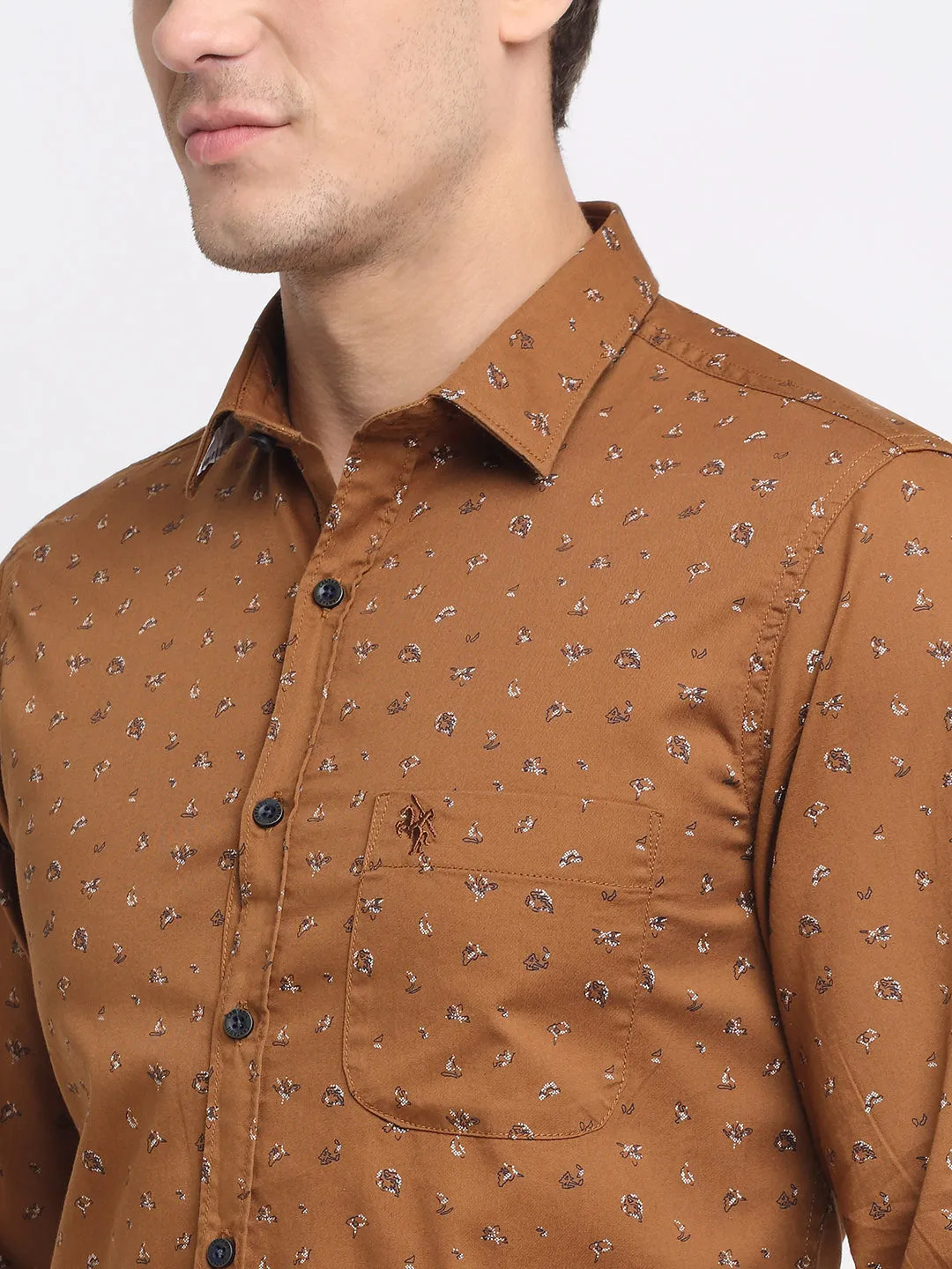 Men's Coffee Brown Casual Floral Print Full Sleeve Shirt