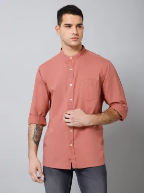 Men's Dark Peach Casual Plain Full Sleeve Shirt