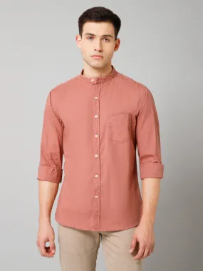 Men's Dark Peach Casual Plain Full Sleeve Shirt