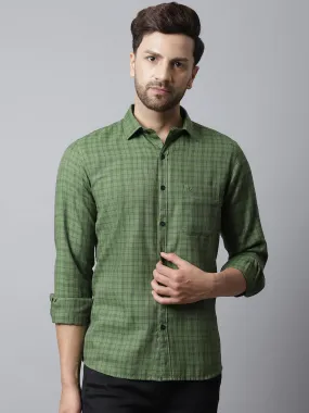 Men's Green Casual Medium Checks Full Sleeve Shirt