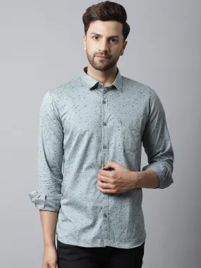 Men's Grey Casual Ditsy Print Full Sleeve Shirt