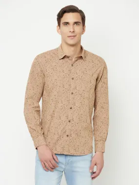 Men's Khaki Casual Ditsy Print Full Sleeve Shirt