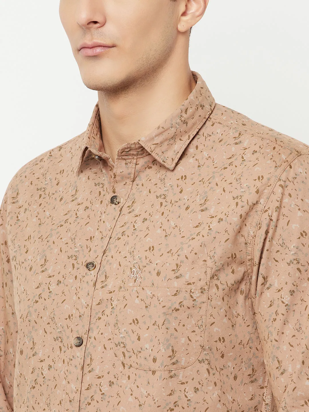 Men's Khaki Casual Floral Print Full Sleeve Shirt