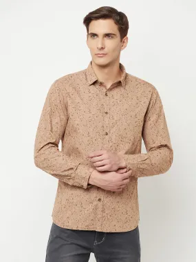 Men's Khaki Casual Floral Print Full Sleeve Shirt