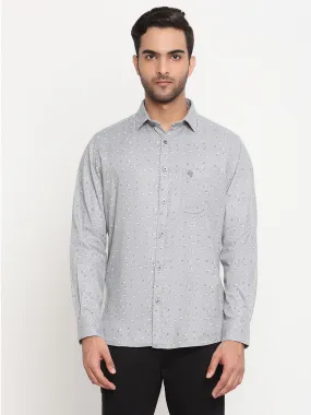 Men's Light Grey Casual Ditsy Print Full Sleeve Shirt