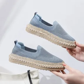 New Espadrilles Women's Shoes Linen Flats Fashion Knitted Mesh Fabric Hemp Loafers Slip-on Casual Cloth Shoes Females Sneakers