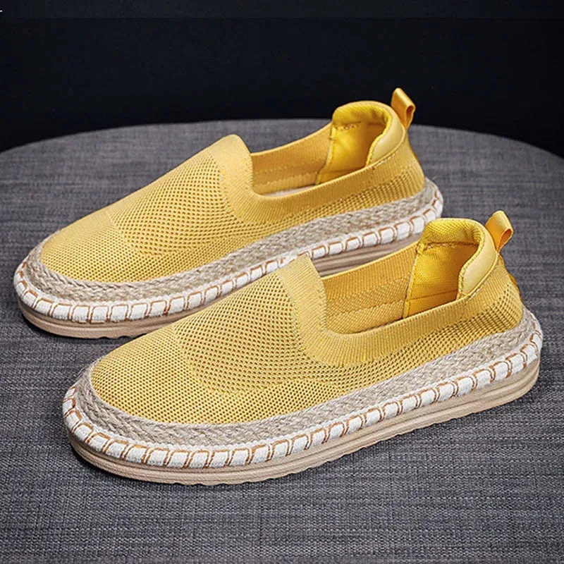 New Espadrilles Women's Shoes Linen Flats Fashion Knitted Mesh Fabric Hemp Loafers Slip-on Casual Cloth Shoes Females Sneakers