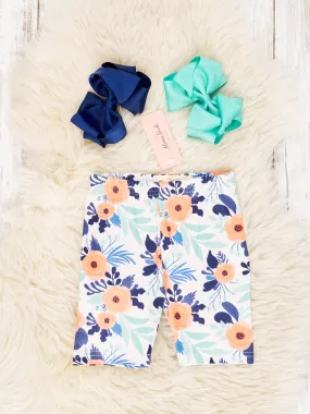 Orange Floral Long Biker Shorts