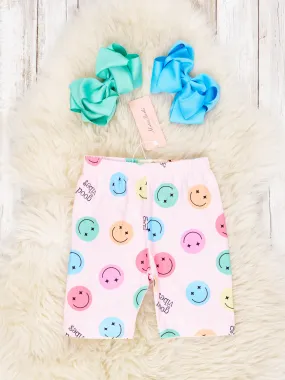 Smiley Good Vibes Long Biker Shorts