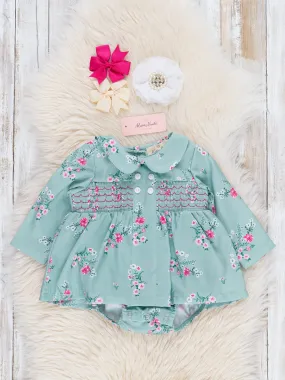 Sweet Mint Smocked Vintage Garden Bubble