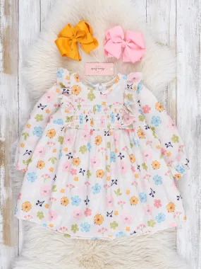 White Wildflowers Smocked Ruffle Dress