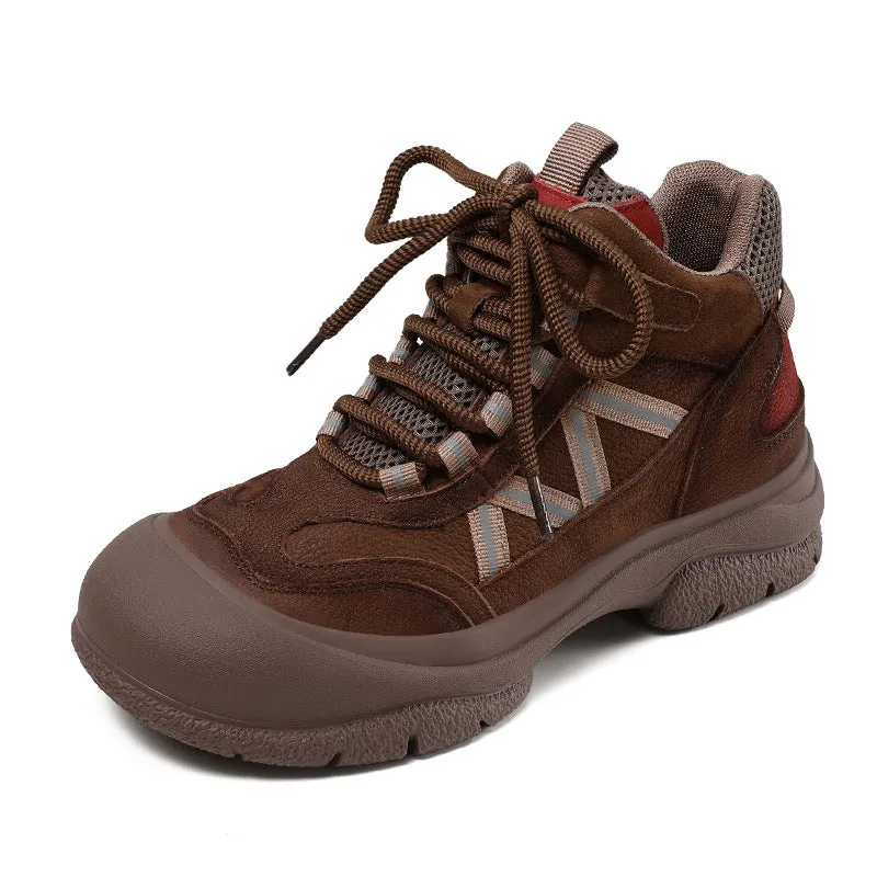 Women's Color Matching Leather Retro Hiking Shoes